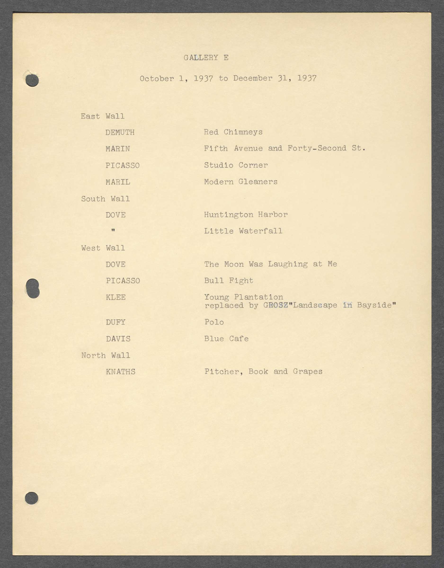 Installation report for House, Gallery E, October 1 to December 31, 1937.